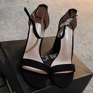 Suede black block heels